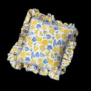 Vintage Throw Pillow Laura Ashley Charlotte USA Floral Ruffled 90s Blue Yellow